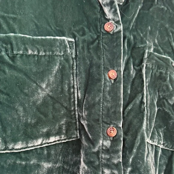 Anthropologie Pilcro Relaxed Velvet Button down Emerald Green - Picture 3 of 6